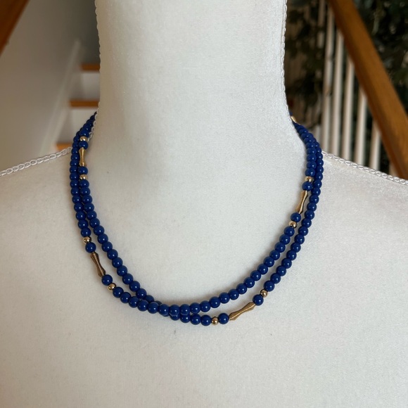 🔴 Vintage beaded necklace blue costume jewelry - Picture 1 of 4